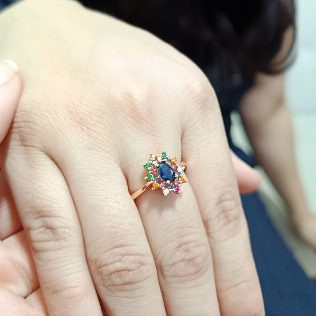 Sortija Halo con cristales de colores