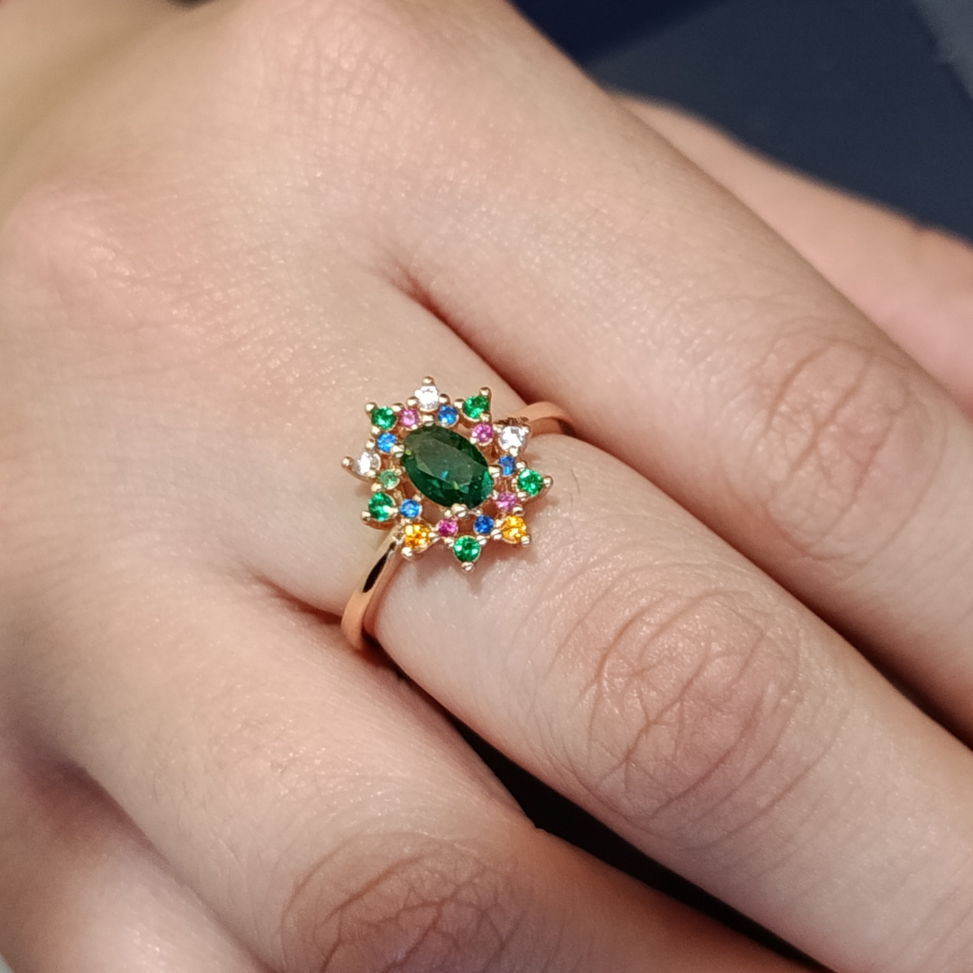 Sortija Halo con cristales de colores