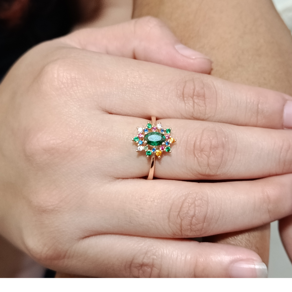 Sortija Halo con cristales de colores